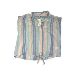 NWT Blue Rain Women's XS Striped Tie Front Shirt‎ Blouse Sparkle Linen Blend Top